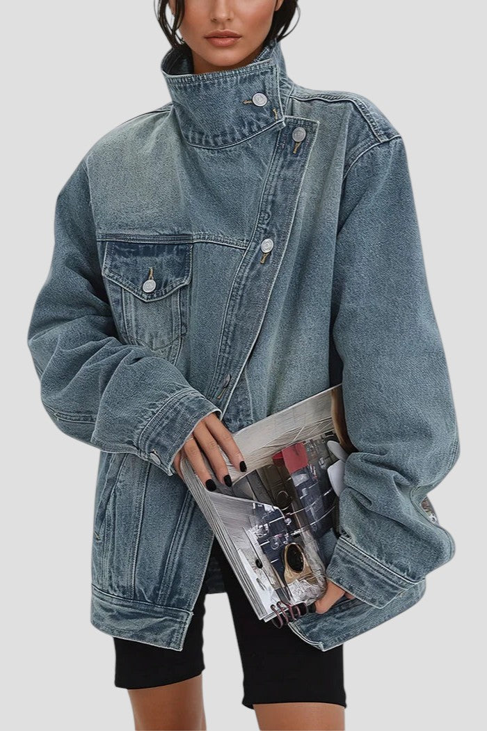Nola™ - Feminique Chic Asymmetric Denim Jacket