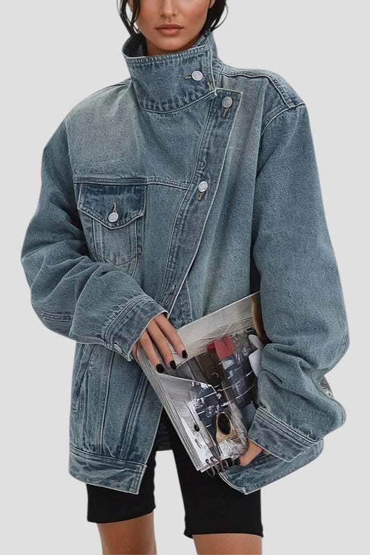 Nola™ - Feminique Chic Asymmetric Denim Jacket