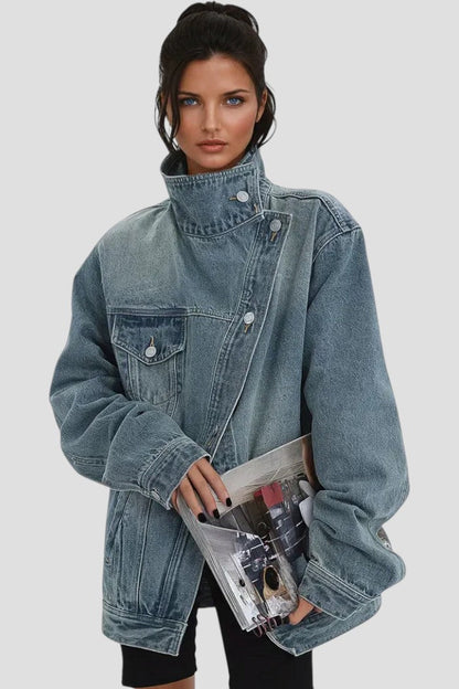 Nola™ - Feminique Chic Asymmetric Denim Jacket